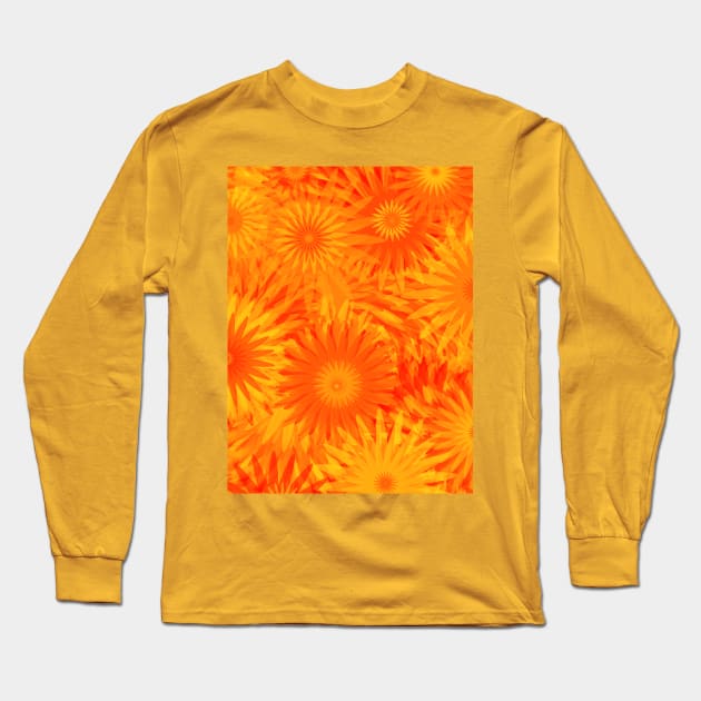 Dandelion Yellow Orange Flower Pattern Long Sleeve T-Shirt by Art by Deborah Camp